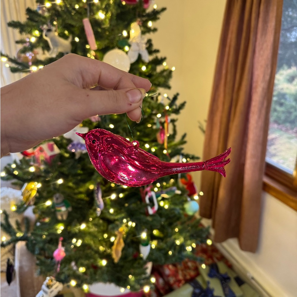 Tiffany & Co. Shiny Fuchsia Pink Glass Bird Ornament